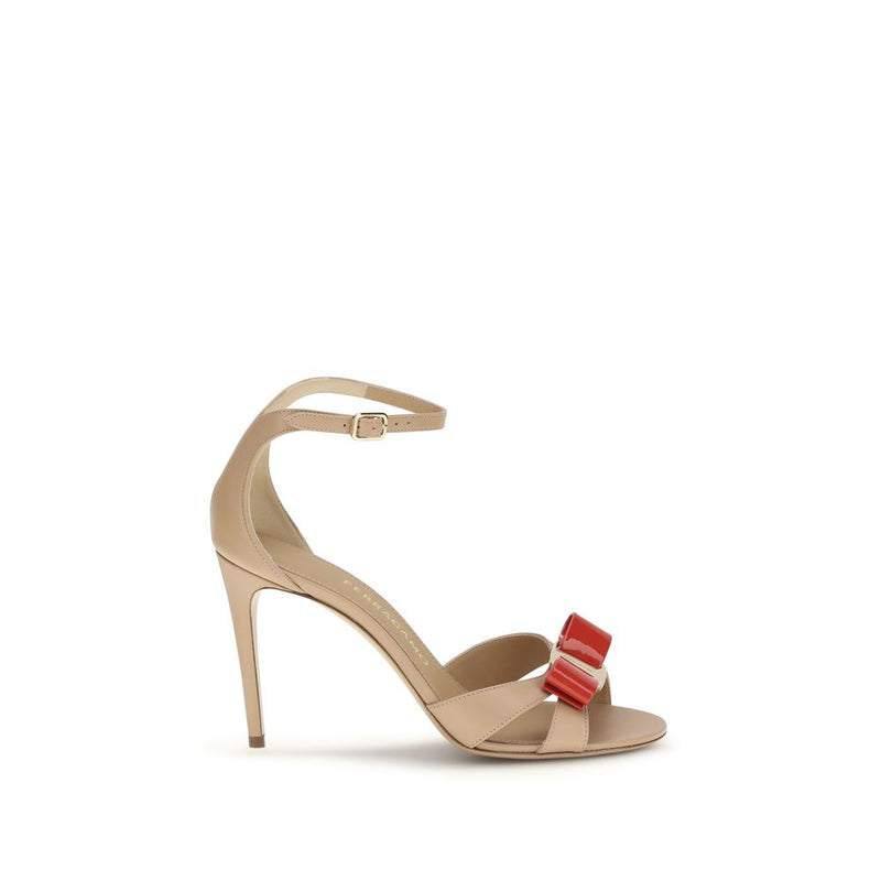Ferragamo Vara Bow Beige Calf Leather Stiletto Heel Sandals