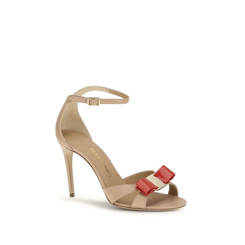 Ferragamo Vara Bow Beige Calf Leather Stiletto Heel Sandals