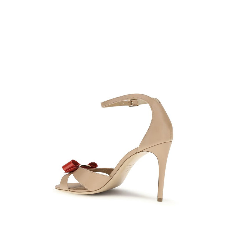 Ferragamo Vara Bow Beige Calf Leather Stiletto Heel Sandals