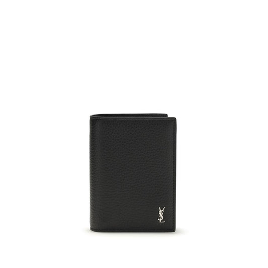 Saint Laurent Zwarte Kalfsleren Bos Taurus Portemonnee