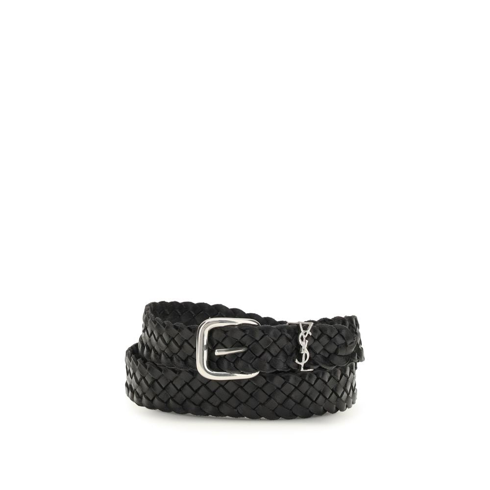 Ceinture Saint Laurent Bos Taurus Regular en cuir de veau noir