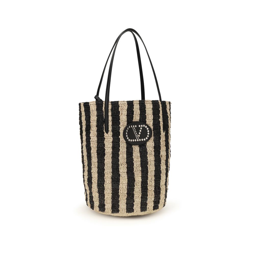 Valentino Garavani Black Raffia Bucket Bag - Élégance Estivale