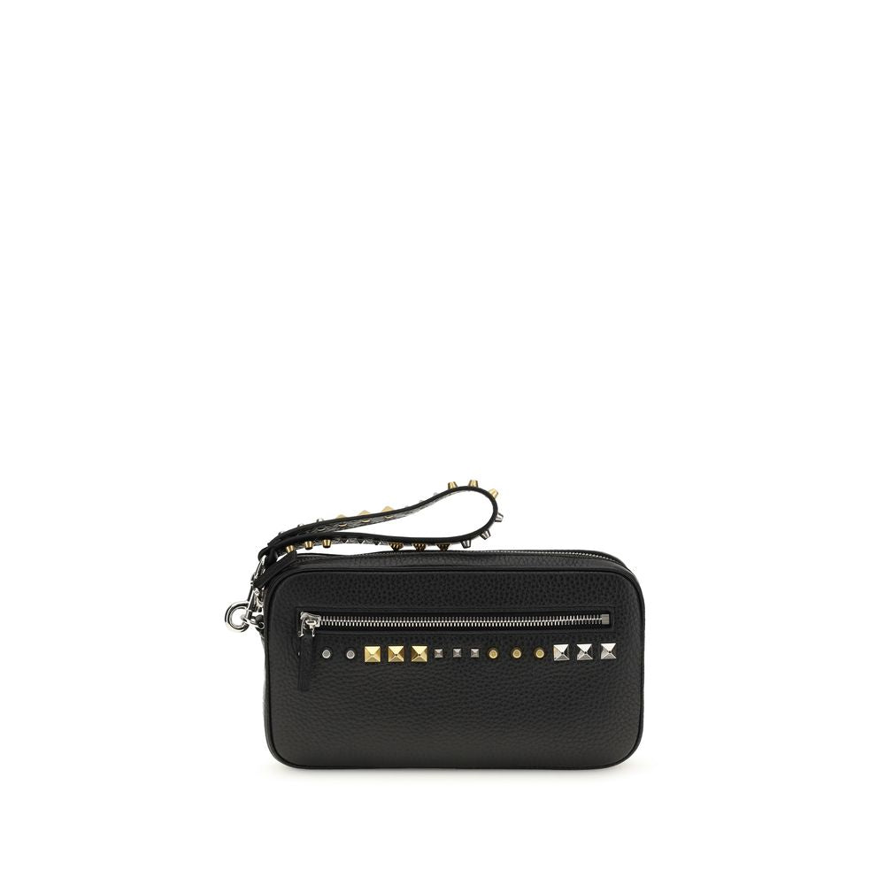 Valentino Garavani Black Calf Leather Rockstud Clutch Bag