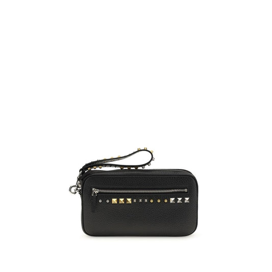 Valentino Garavani Black Calf Leather Rockstud Clutch Bag