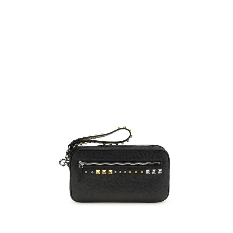 Valentino Garavani Black Calf Leather Rockstud Clutch Bag