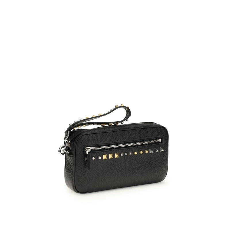 Valentino Garavani Black Calf Leather Rockstud Clutch Bag