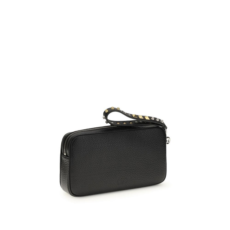Valentino Garavani Black Calf Leather Rockstud Clutch Bag