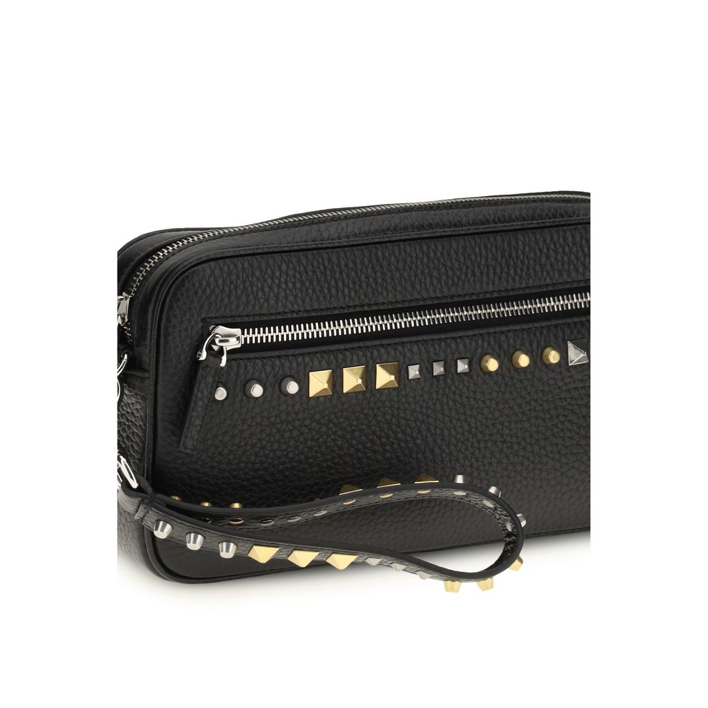 Valentino Garavani Black Calf Leather Rockstud Clutch Bag
