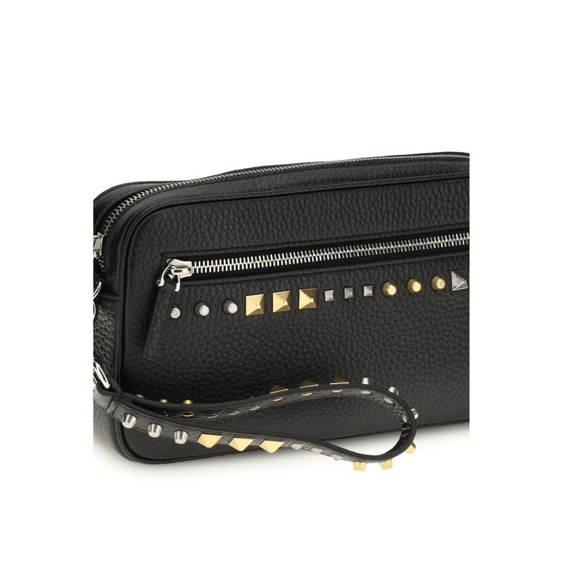 Valentino Garavani Black Calf Leather Rockstud Clutch Bag