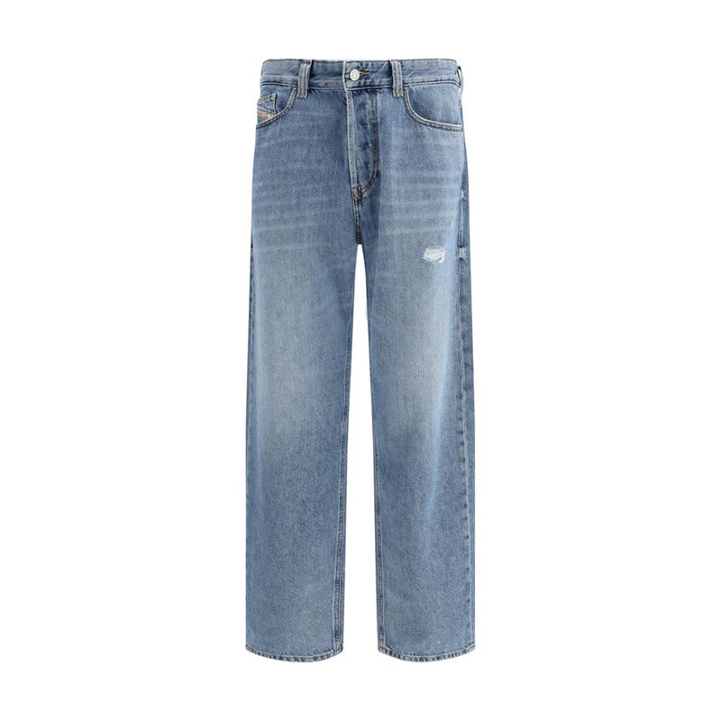 Dieselblauwe katoenen relaxte jeans