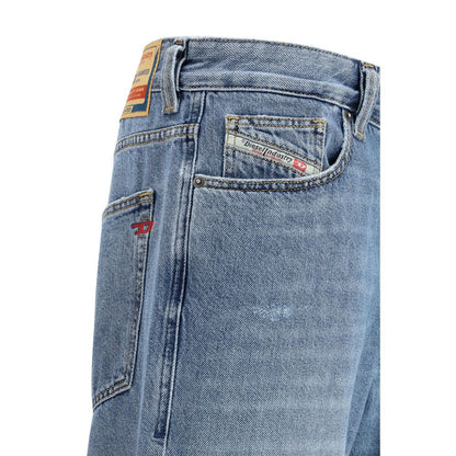 Dieselblauwe katoenen relaxte jeans