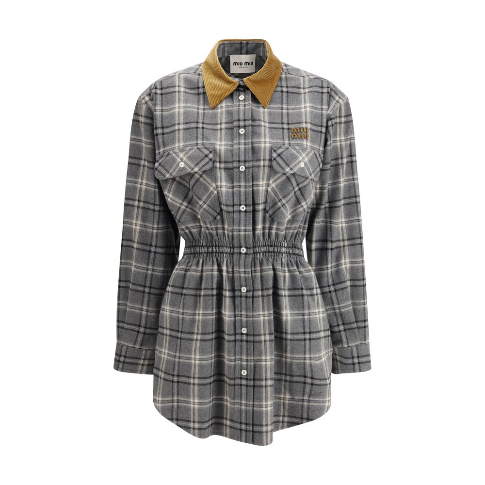 Miu Miu Gray Cotton Casual Mini Dress with Velvet Collar