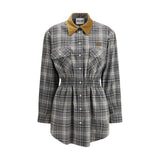 Miu Miu Gray Cotton Casual Mini Dress with Velvet Collar