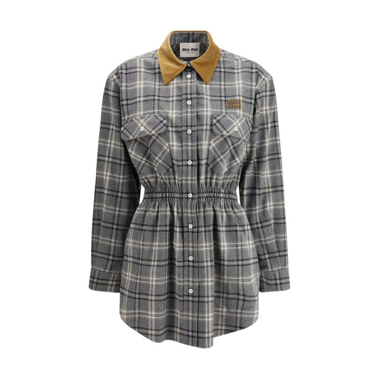 Miu Miu Gray Cotton Casual Mini Dress with Velvet Collar