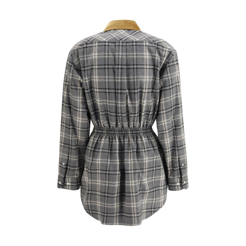 Miu Miu Gray Cotton Casual Mini Dress with Velvet Collar