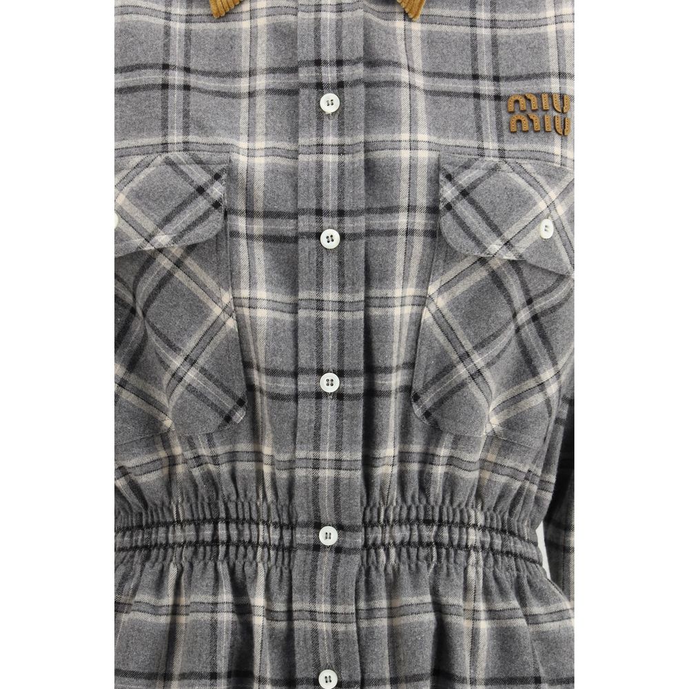 Miu Miu Gray Cotton Casual Mini Dress with Velvet Collar