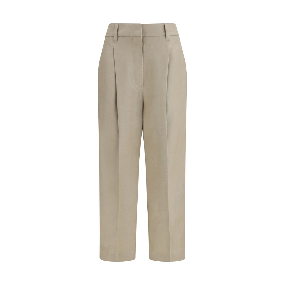 Brunello Cucinelli Beige Linen Casual Pants for Women