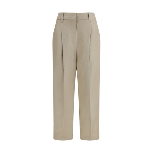 Brunello Cucinelli Beige Linen Casual Pants for Women