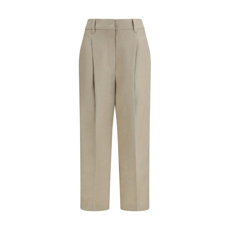 Brunello Cucinelli Beige Linen Casual Pants for Women
