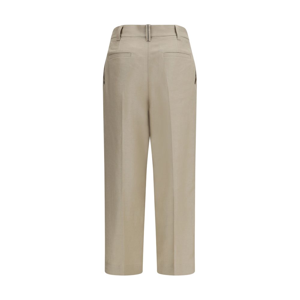 Brunello Cucinelli Beige Linen Casual Pants for Women