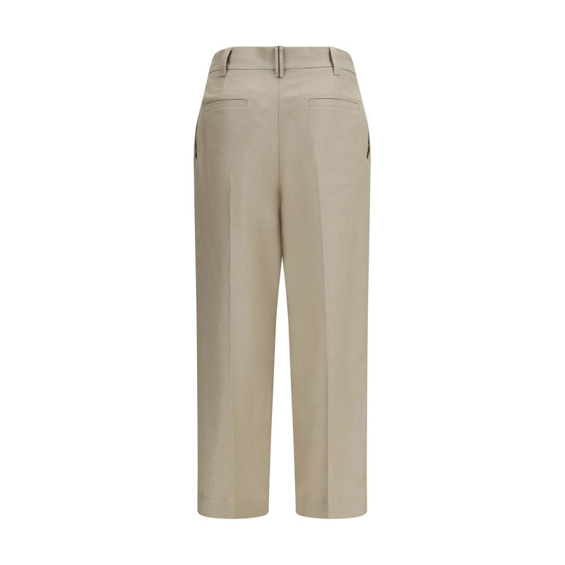 Brunello Cucinelli Beige Linen Casual Pants for Women