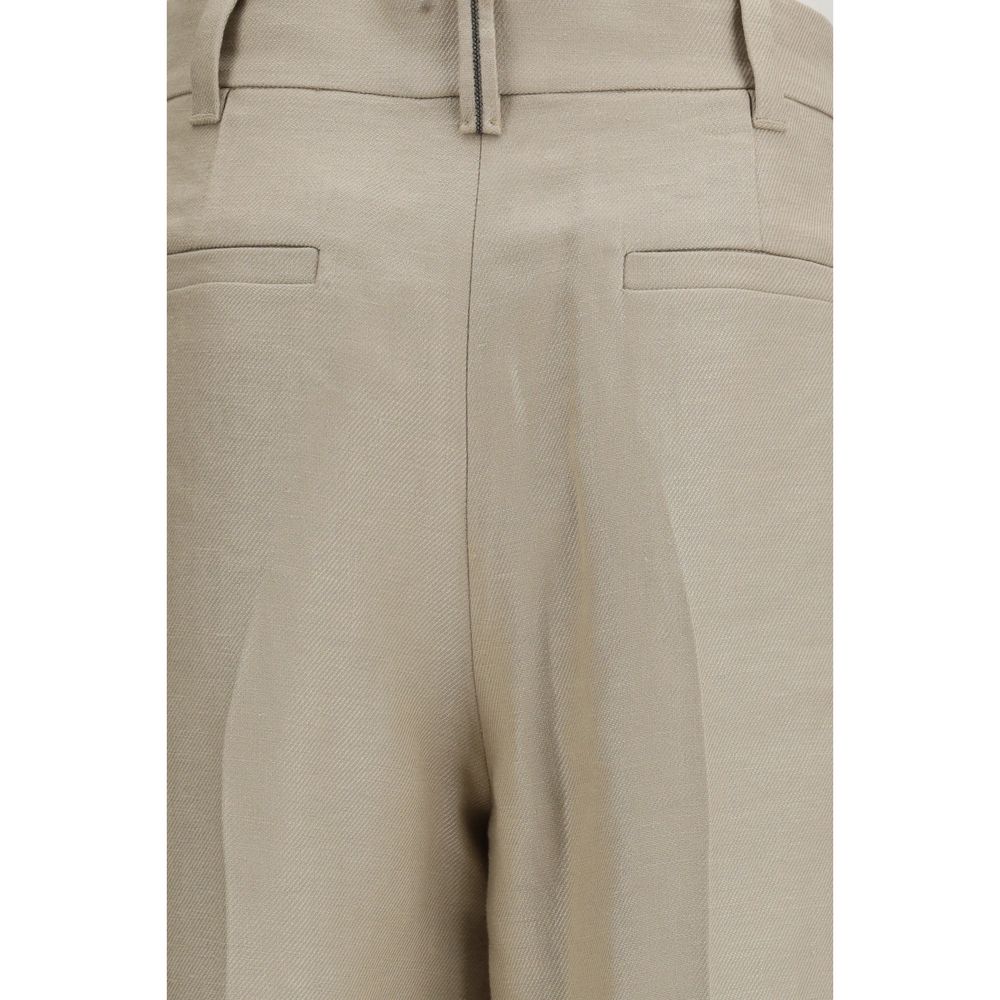 Brunello Cucinelli Beige Linen Casual Pants for Women