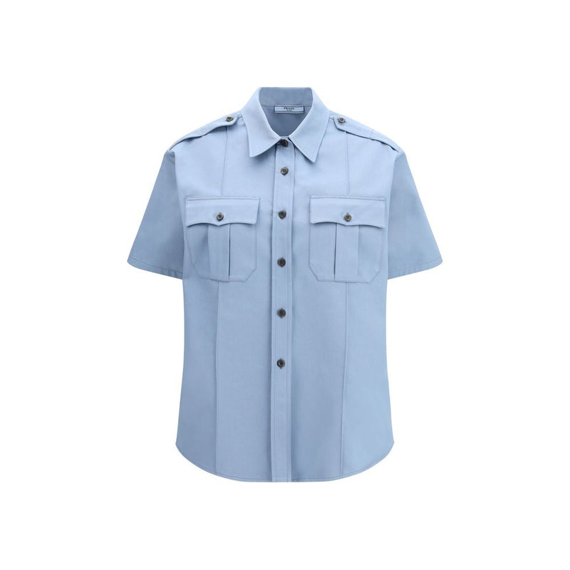 Prada Blue Cotton Shortsleeve Shirt for Women - Oversized Fit
