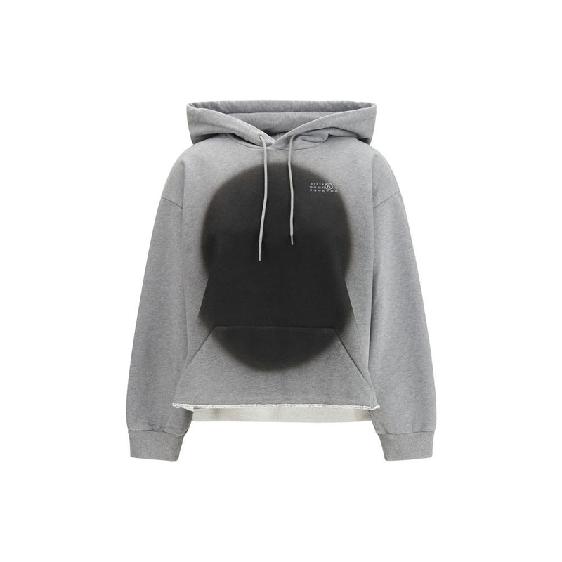 MM6 Gray Cotton Numeric Logo Spray Hoodie - Stylish Streetwear