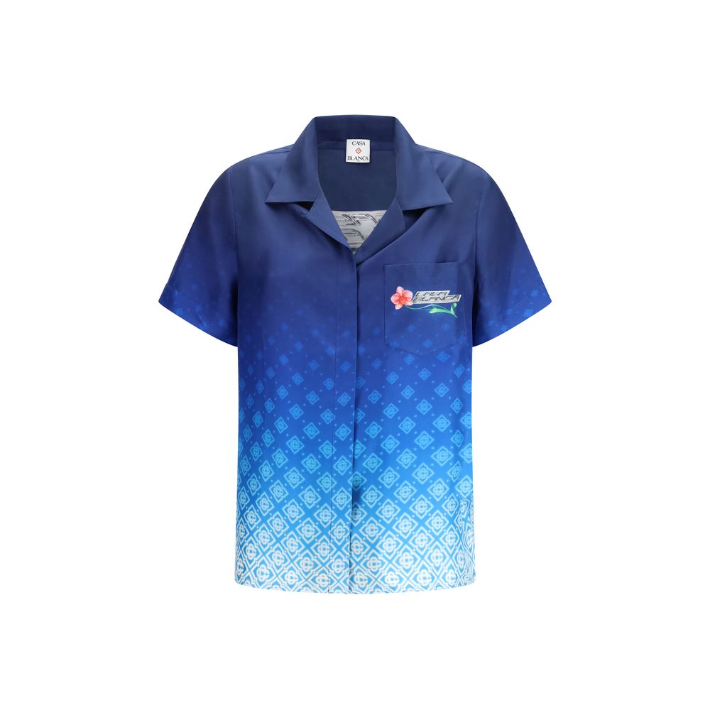 Casablanca Blue Silk Polo Shirt - Orchid Logo Design