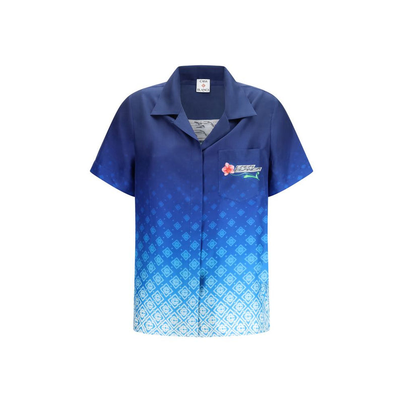 Casablanca Blue Silk Polo Shirt - Orchid Logo Design