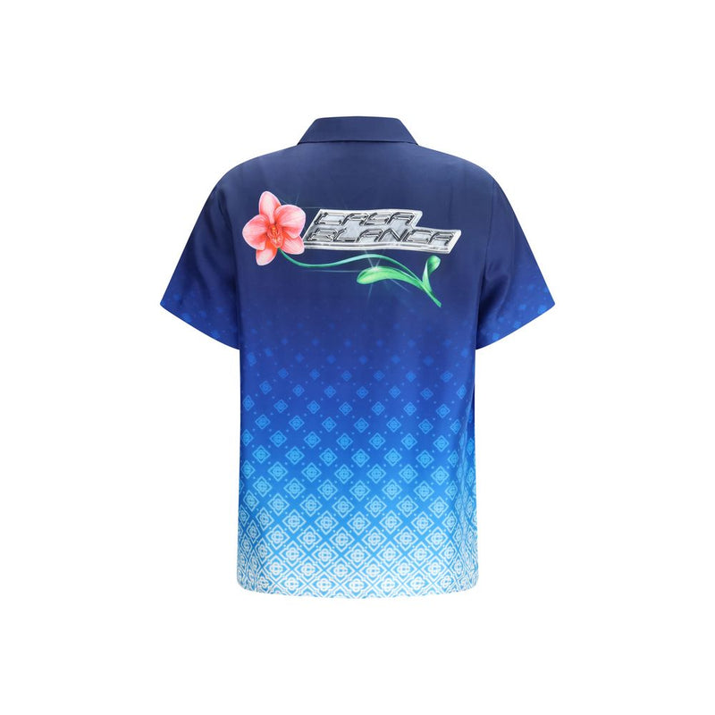 Casablanca Blue Silk Polo Shirt - Orchid Logo Design