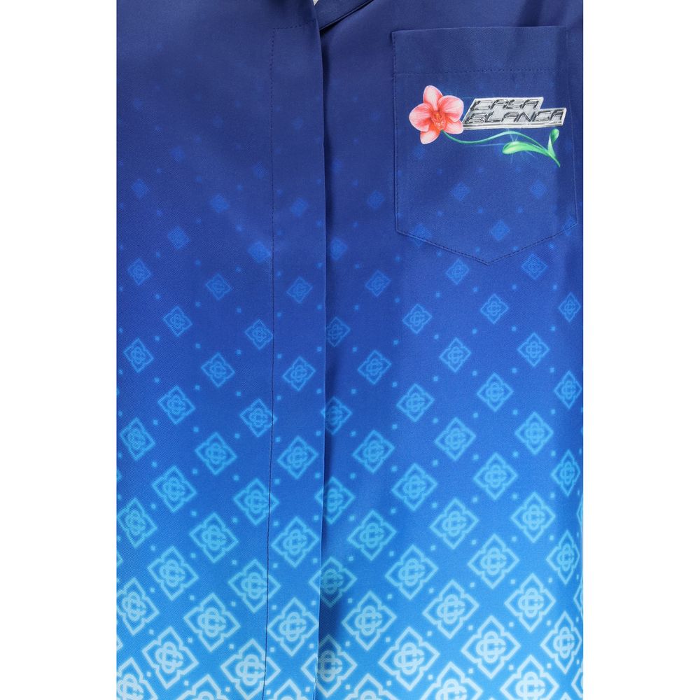 Casablanca Blue Silk Polo Shirt - Orchid Logo Design