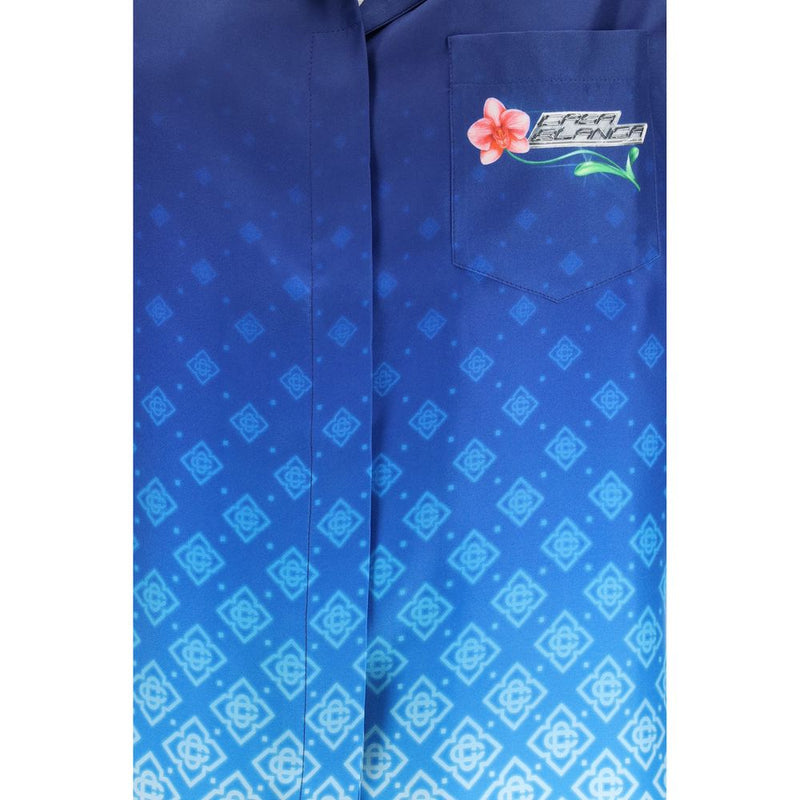 Casablanca Blue Silk Polo Shirt - Orchid Logo Design