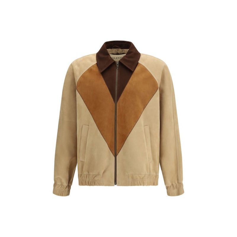Valentino Brown Leather Jacket - Elegant Suede Design for Men