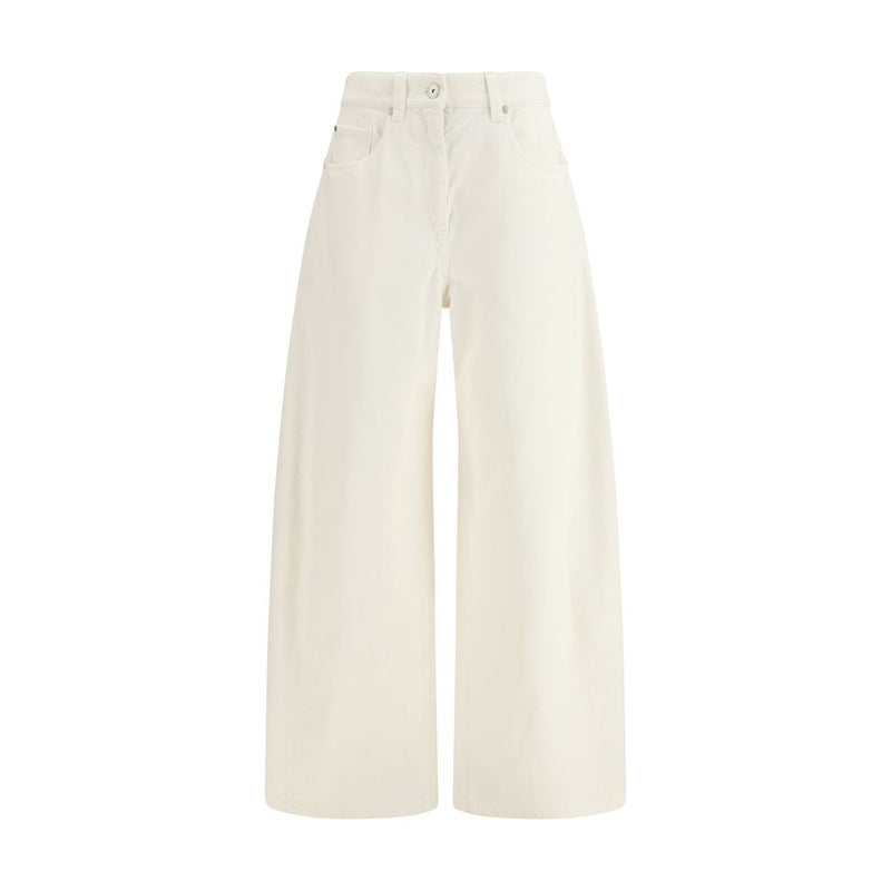 Brunello Cucinelli Beige Cotton Wide-Leg Trousers for Women