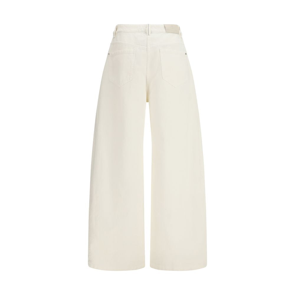 Brunello Cucinelli Beige Cotton Wide-Leg Trousers for Women
