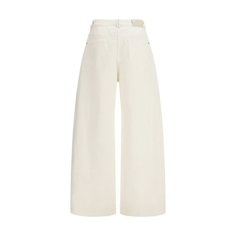 Brunello Cucinelli Beige Cotton Wide-Leg Trousers for Women