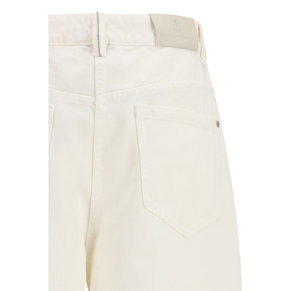 Brunello Cucinelli Beige Cotton Wide-Leg Trousers for Women