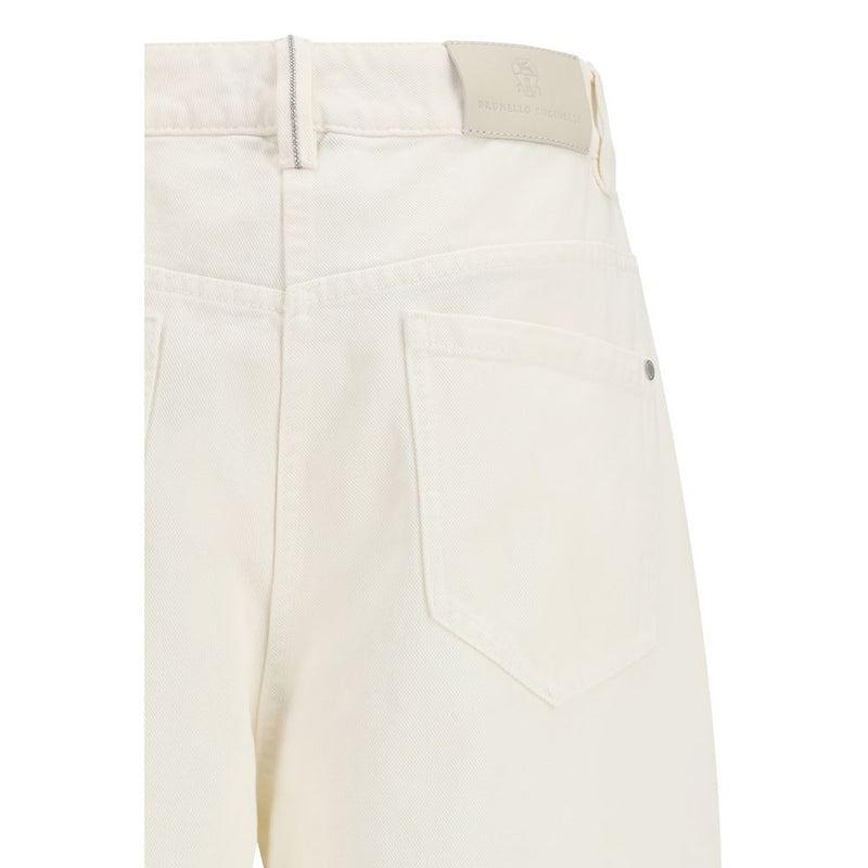 Brunello Cucinelli Beige Cotton Wide-Leg Trousers for Women