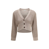 Brunello Cucinelli Beige Cotton Cardigan with Sequined Mesh