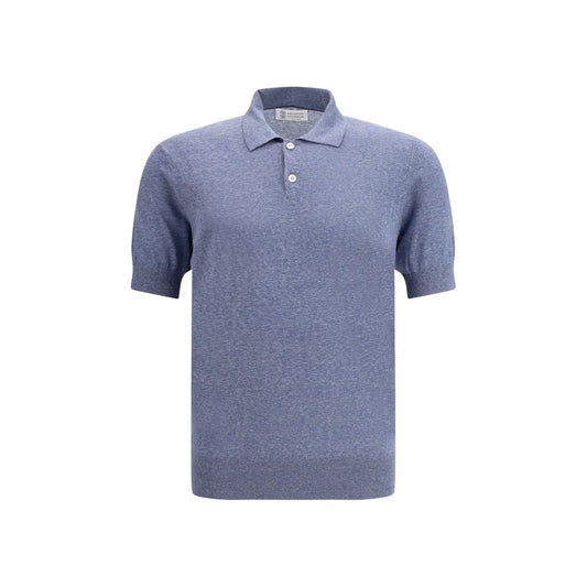 Brunello Cucinelli Blue Linen Polo Shirt for Men
