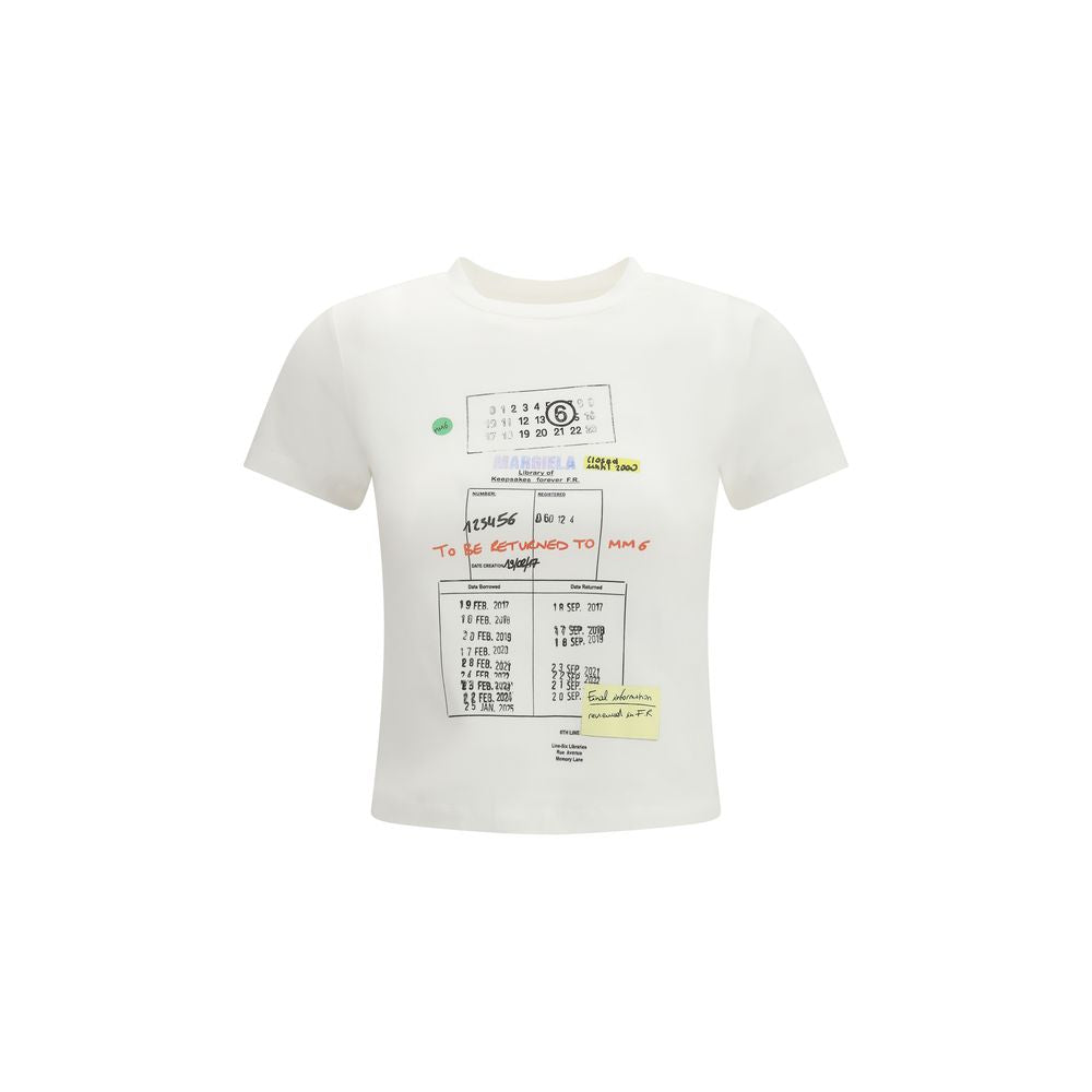 MM6 White Cotton T-Shirt with Graphic Print for Women