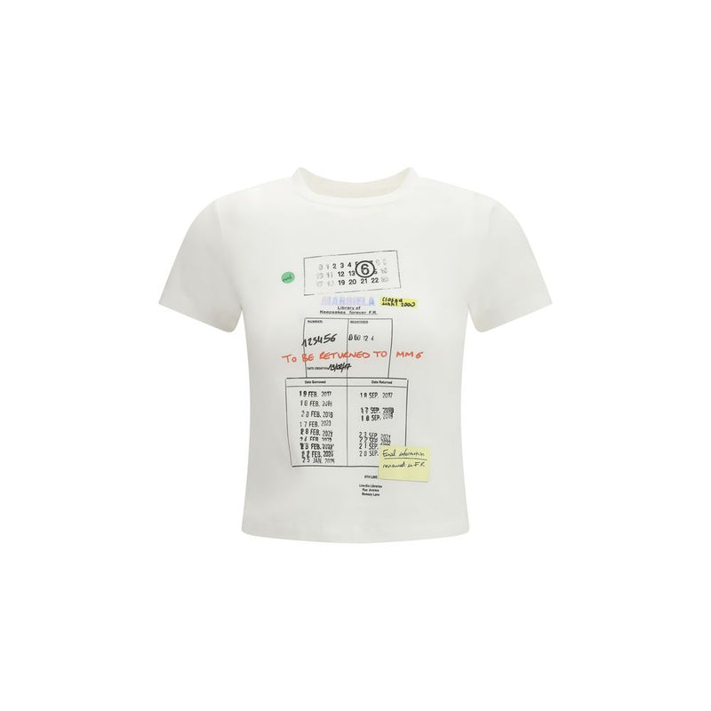 MM6 White Cotton T-Shirt with Graphic Print for Women