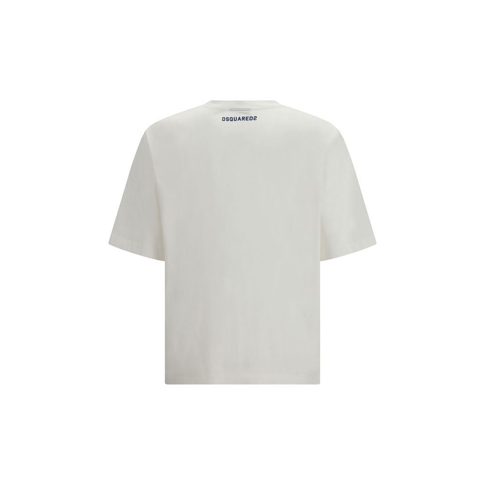 Dsquared² T-Shirt en Coton Blanc avec Imprimé Contrasté