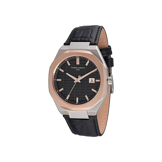Pierre Cardin Black Leather Dress Watch for Men