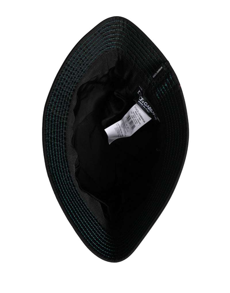 Dolce & Gabbana Men Black Floral Print Nylon Fisherman Cap Hat