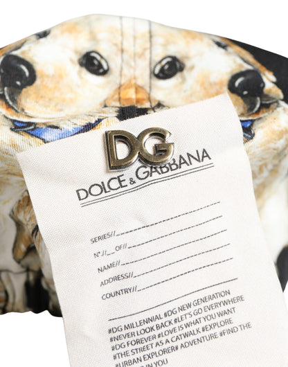 Casquette plate Dolce & Gabbana pour homme en coton noir avec motif chien