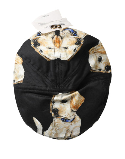 Casquette plate Dolce & Gabbana pour homme en coton noir avec motif chien