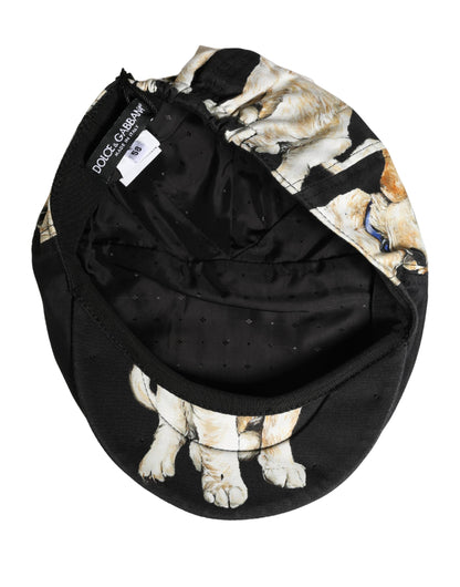 Casquette plate Dolce & Gabbana pour homme en coton noir avec motif chien