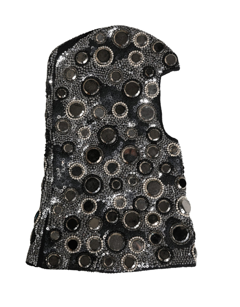 Dolce & Gabbana Black Wool Crystal Embellished Balaclava Hat